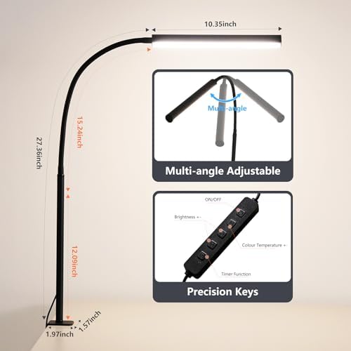 LED Desk Lamp for Office Home, Adjustable Flexible Eye-Caring Desk Light with,5 Modes 10 Brightness Adjustment, USB Adapter Desk Lamp with Clamp-MINI-B