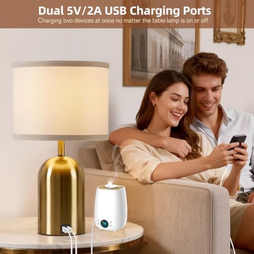 GyroVu Touch Control Table Lamps Set of 2, Gold Bedside Lamps for Bedroom