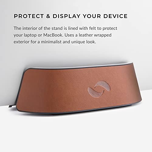 HumanCentric Vertical Laptop Stand in Vegan Cognac Leather, Adjustable