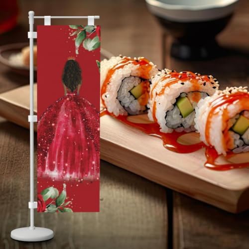 Red Roses Floral Brown Princess Dress Deluxe Desk Flag Set, 12 x 4 Inch Miniature Table Flag with 14" Pole & Stand Base