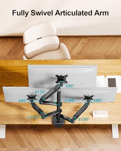 MOUNT PRO Triple Monitor Mount for Max 32" Computer Screen, Adjustable 3 Monitor Desk Mount, up to 19.8lbs Each, Three Display Arm with Tilt Swivel Rotation, VESA Mount 75x75/100x100mm