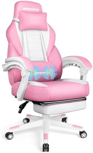 BOSSIN Big and Tall Gaming Chair with Footrest and Massage, 400lb Weight Capacity, Ergonomic Heavy Duty with Large Size Seat and High Back