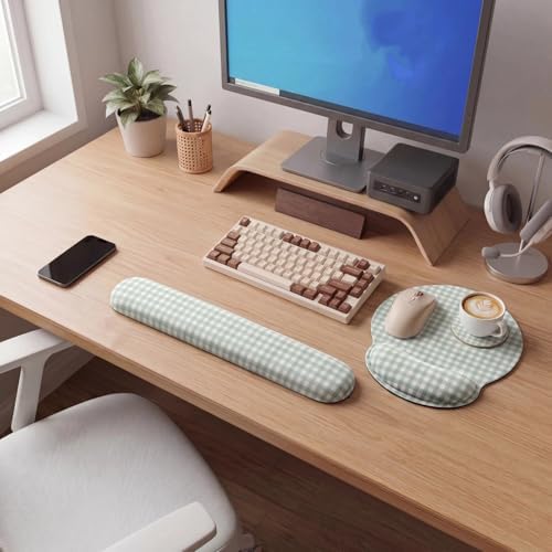 Tellegloww 3 Pcs Wrist Rest Set for Mouse Pad Keyboard, Green