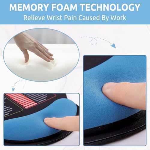 KONVINIT Ergonomic Mouse Pad with Wrist Rest, Small Excel Cheat Sheet Desk Pad with Windows & Office & Excel Shortcuts, Non-Slip Rubber Base Mouse Pads for Desk with Smooth Surface, Black Blue