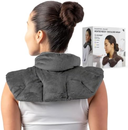 Sharper Image Heated Neck & Shoulder Wrap - Microwavable Warm & Cooling Plush Pad, Scented Aromatherapy (100% Natural Lavender & Herb Spa Blend), Pain Tension Headache Relief Therapy, Gift for Women