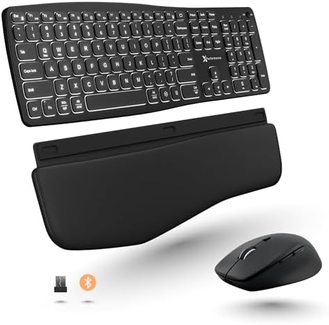 X9 Wireless Keyboard and Mouse Combo - Wave Ergonomic Keyboard and Mouse with Bluetooth & 2.4 G Receiver, Full-Size, Backlit, Multi-Device, with Wrist Rest, for Phone, Computer, Laptop, Windows, Mac