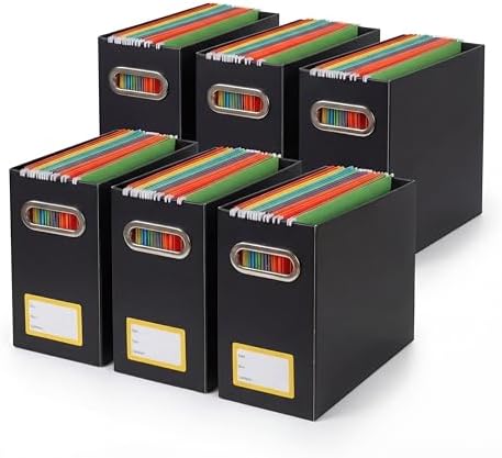 Collapsible File Organizer Box with Handle,12.20x5.11x9.84Inches, Filing Organizer for Home or Office, Small Portable File Box (6 Packs, Black-Yellow)