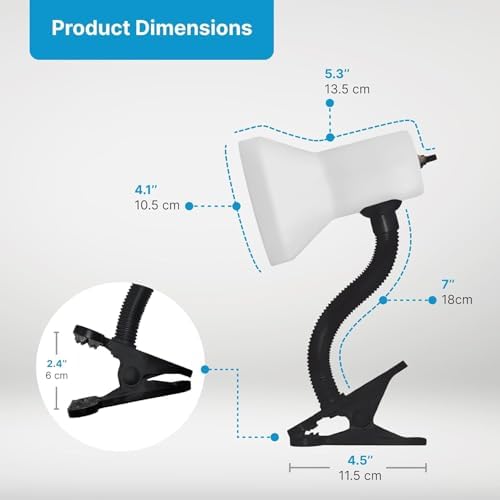 Xtricity LED Clip on Desk Lamp with 360° Flexible Gooseneck, Reading Light for Bed Headboard– A19 Bulb Included, 120V, On/Off Switch, 10.25” Height Table Lamp with White Finish (2 Pack)