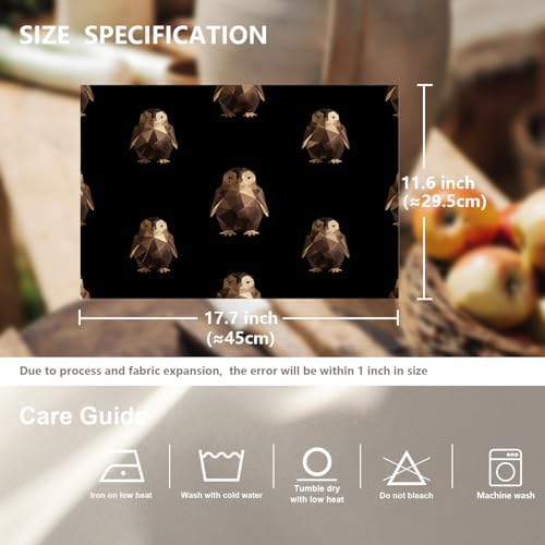 Cute Penguin Linen Placemats, Geometric Pattern Dark Bronze Penguins Table Mats for Table Washable Heat Insulation Thick Dining Mat, Indoor/Outdoor 12X18 in 4 Pcs