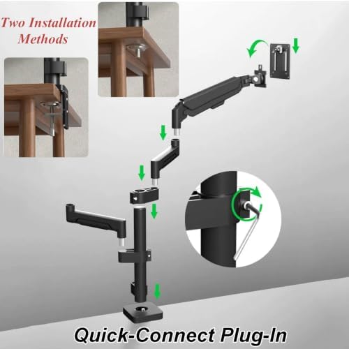 Monitor Stand with Keyboard Tray, Gas Spring Full Motion Desk Mount