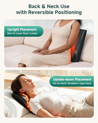 Snailax Back Massager with Heat, 4D Shiatsu Neck Massage Pillow for Pain