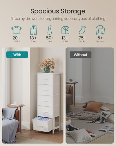 SONGMICS Dresser for Bedroom, Tall Dresser with 5 Fabric Drawers