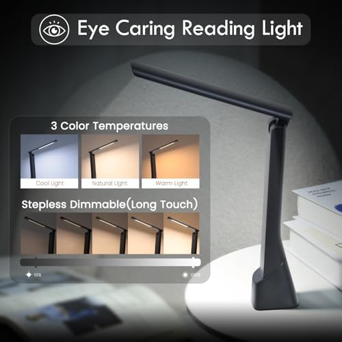 WILIT Rechargeable LED Desk Lamp with Torch Light for Office Home,Cordless Battery Operated Table Lamp with 3 Colors Dimmble Stepless,Eye-Caring Desk Light,Touch Control Lamp for Camping Reading Study