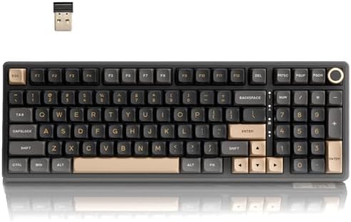 RK ROYAL KLUDGE R98 Pro Wireless Mechanical Keyboard, Creamy Bluetooth/2.4GHz/Wired RGB Gaming Keyboard with Number Pad and Knob, MDA Profile PBT Keycaps, Gasket Hot Swappable Linear Switch, Black