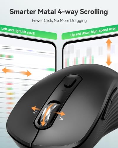 TECKNET Rechargeable Wireless Bluetooth Mouse with 4-Way Wheel, 3-Device