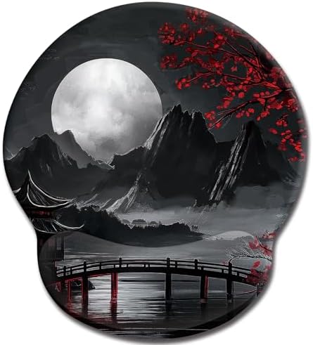 LIMKRIAN Mouse Pad with Gel Wrist Rest, 9.8 x 8.6 in, Japanese Full Moon