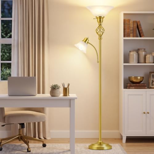 GyroVu Torchiere Floor Lamp for Living Room, LED Standing Reading Light