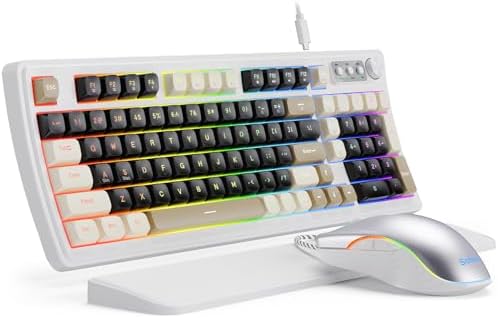SABLUTE Gaming Keyboard and Mouse, Quiet Membrane with RGB Backlit, White