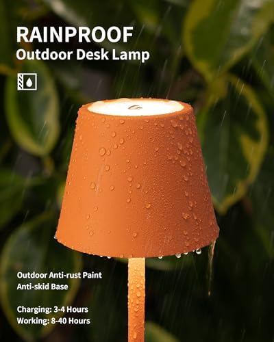 KDG 2 Pack Cordless Orange Table Lamps, Rechargeable Portable LED Desk Lamp