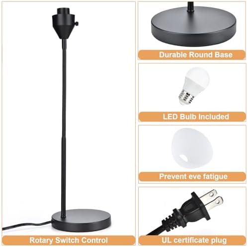 RISLG LED Desk Lamp for Home Office, 3 Levels Dimmable Reading Light, Flexible Table Lamp for Bedside Office, Rotary Switch Control, Desk Lamp for College Dorm Study Lamp, Bulb Included, Black