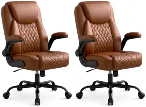 GTPLAYER Brown Office Desk Chair with 90° Flip-up Arm, 2 Pack