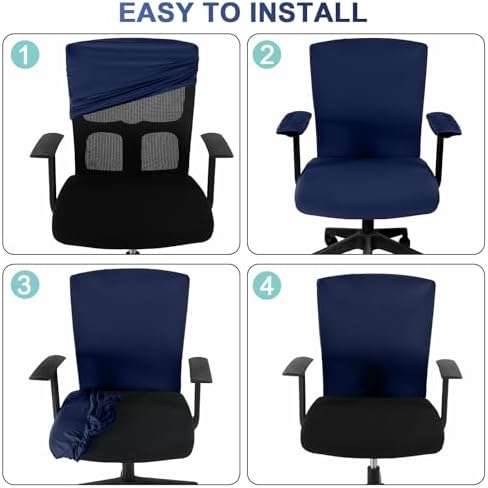 Tallew 4 Pcs Office Chair Covers Set Computer Universal Protective Stretchable Chair Seat Covers Desk Armrest Cover Slipcovers Pads Office Cushion Backrest for Rotating(Regular,Navy Blue)