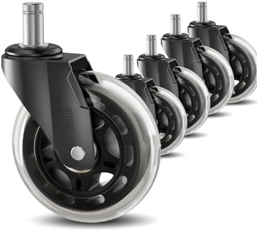 Office Chair Caster Wheels Replacement 3 Inch Roller Blade, Set of 5