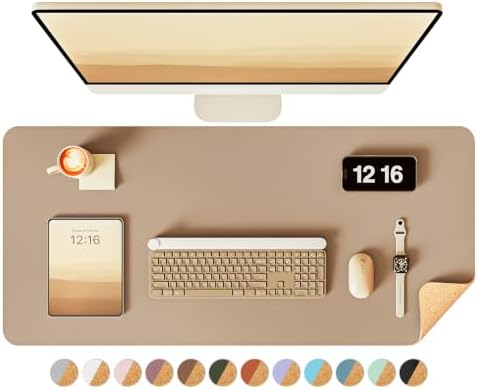 YSAGi Double-Sided Cork PU Leather Waterproof Desk Pad Protector for Office