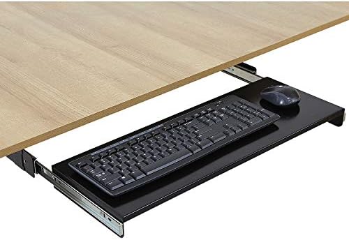 BenchPro Heavy 16-Gauge Powder Painted Steel Keyboard Tray - Under-Mount, Steel Construction, Slide Out Keyboard Mouse Holder - Powder Coated 9" D x 24" W - Black