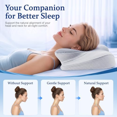 Cervical Neck Pillow for Pain Relief, Ergonomic Memory Foam Pillow for Neck & Shoulder Support，Grey, 60 * 36 * 13cm, Cooling Pillow for Side Back & Stomach Sleepers with Washable Cover