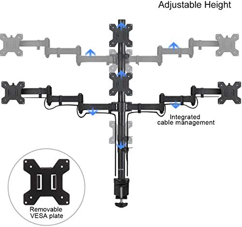 Suptek Quad LED LCD Monitor Stand up Desk Mount Extra Tall 31.5 inch Pole Heavy Duty Fully Adjustable Stand for 4 (3+1) / Four Screens up to 27 inch (MD6864)