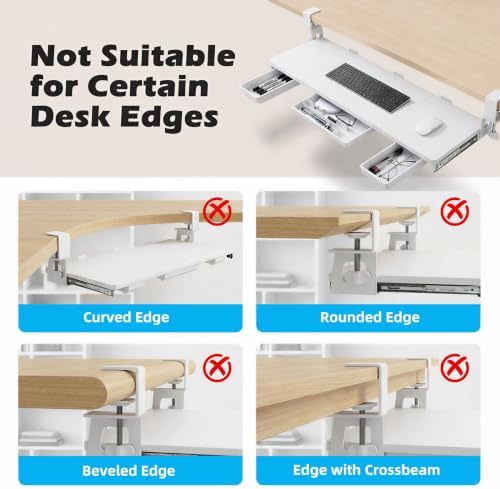Large Keyboard Tray Under Desk 33.5x11.4“ with 3 Drawer,White