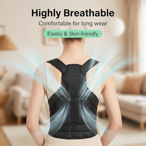 Posture Corrector for Men Women, 4 Support Rods Full Back Brace, Adjustable Breathable Shoulder Straightener, Invisible Upper Lower Back Support, Neck Shoulder Lumbar Pressure Relief for Office Daily Wear