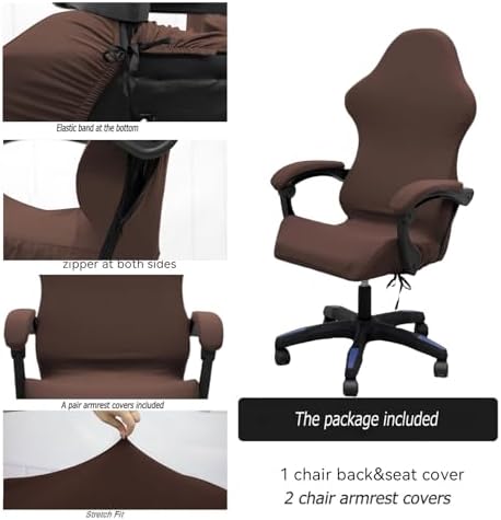 Gaming Chair Cover Set with Armrest Covers, Stretch Ruffled Slipcover for Racing Office Computer Reclining Chairs (Coffee)