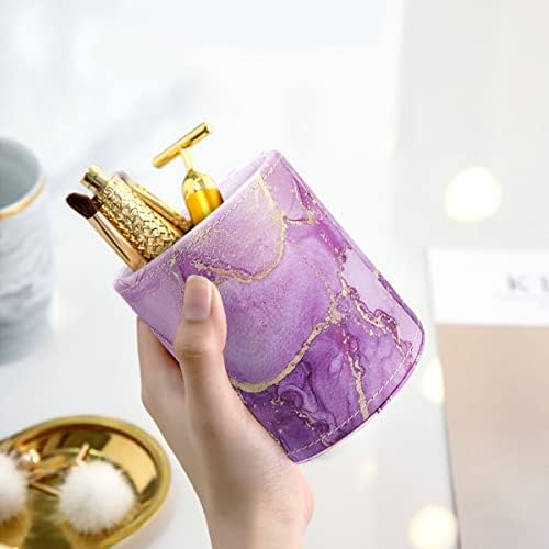 Large Capacity Colored Pen Holder for Desk, Leather Pencil Holder Pen Cup Marker Holder Makeup Brush Holders, Desk Accessories & Workspace Organizers for Home, Office, Purple Marble