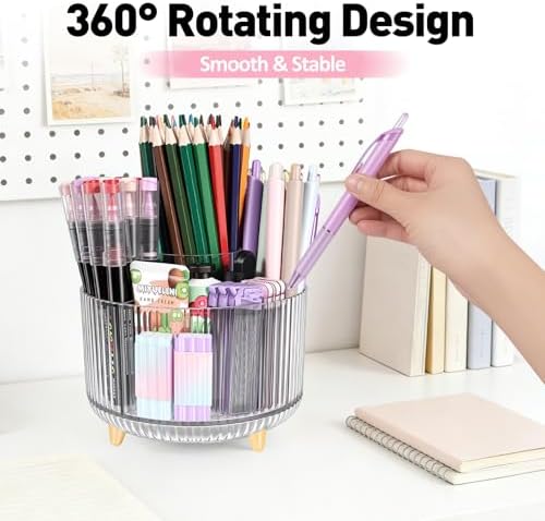 360 Rotating Pen Pencil Holder for Desk, Pen Organizer with 5 Slots
