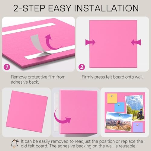 MaxGear Felt Bulletin Board 48" x 36", Pink Felt Wall Tiles Wall Decor