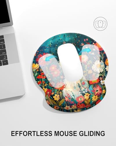 Auhoahsil Ergonomic Mouse Pad with Wrist Rest, Comfortable Silicone Non-Slip Computer Pain Relief Gel Mouse Mat with Wrist Support for Gaming, Work, Office, Women & Men, Cute Pattern, Cat Flowers