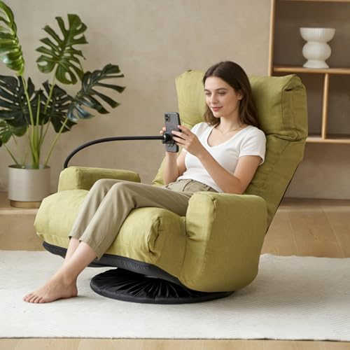 Swivel Lazy Floor Chair, Adjustable Reclining Floor Lounger with Head & Back Support and Phone Holder, Comfy Tatami Sofa Seat for Adults Bedroom & Gaming, Green
