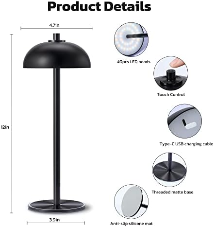 2 Pack Cordless Table Lamp Rechargeable, 5000mAh Battery Table Light
