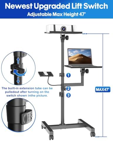 Projector Stand, 2-Shelf Laptop Tripod Stand with Adjustable Height