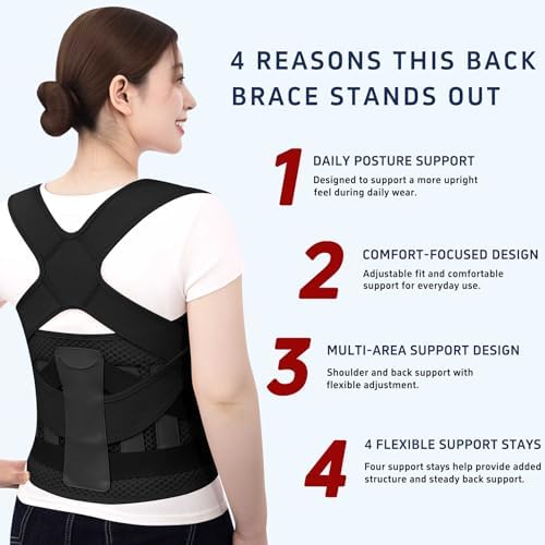 Back Brace Posture Corrector for Women and Men Upgraded Dynamic Traction Correction System Adjustable Shoulder Support Straightener Helps Reduce Upper Lower Back Pain Suitable for Hump Scoliosis Black Medium