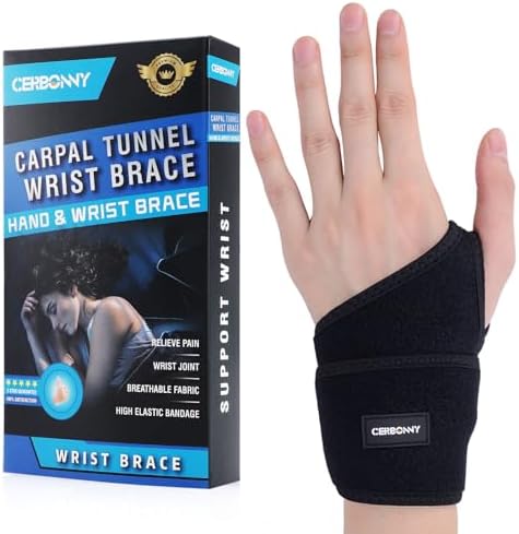CERBONNY Carpal Tunnel Wrist Brace,1Pack Wrist Support Brace Adjustable Wrist Strap Reversible Wrist Brace for Sports Protecting/Carpal Tunnel/Arthritis-Left