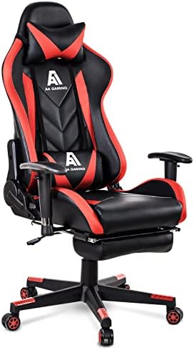 AA Products Gaming Chair High Back Ergonomic Computer Racing Chair Adjustable Office Chair with Footrest, Lumbar Support Swivel Chair - Red