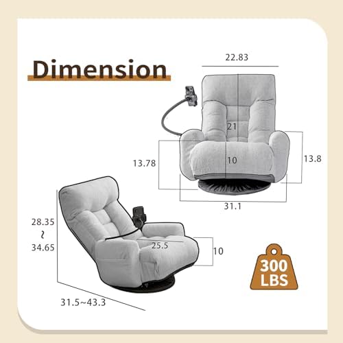 Swivel Lazy Floor Chair, Adjustable Reclining Floor Lounger with Head & Back Support and Phone Holder, Comfy Tatami Sofa Seat for Adults Bedroom & Gaming, Green