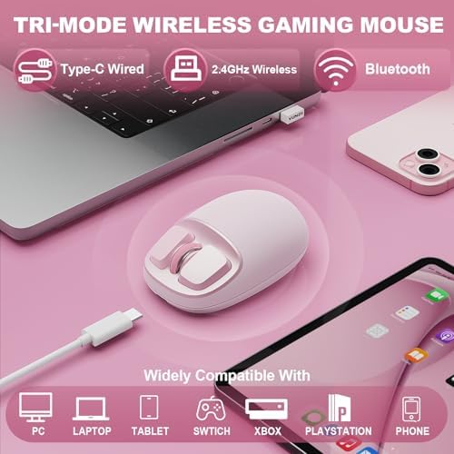 YUNZII C1 Wireless Tri-Mode Wireless Mouse 4800 DPI Optical (Pink)