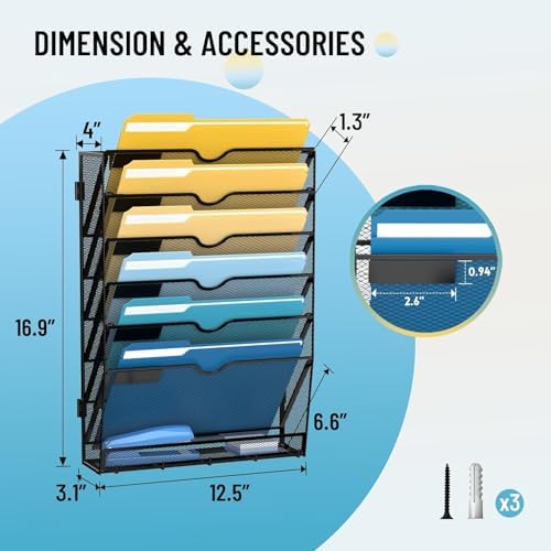 SUPEASY 7-Tier Hanging Wall File Organizer with Hooks, 2 Pack