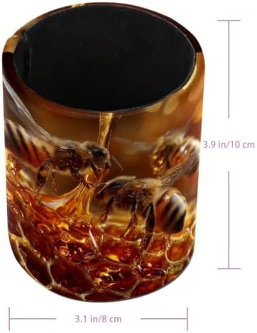 Leather Pen Holder for Desk, Bee Hive Pencil Cup Pen Organizer Makeup Brush Holder for Office Home Kids Countertop Desk Accessory Storage
