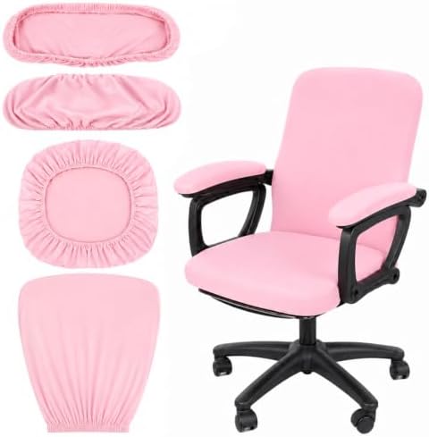 4 Pcs Office Chair Covers Set with Armrest, Stretchable Pink