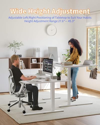 YIHAYO Reversiable L-Shaped Electric Standing Desk, 59 Inches Stand Up Corner Desk, Sit and Stand Up for Work Office Home, Ergonomic Rising Computer Table with Splice Board, White
